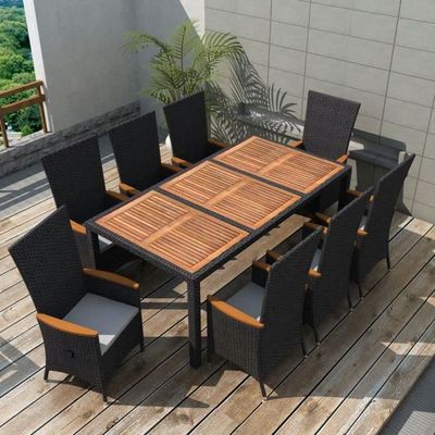 Mobilier De Jardin 17 Pcs Noir Bois Dacacia Résine Tressée Xxl