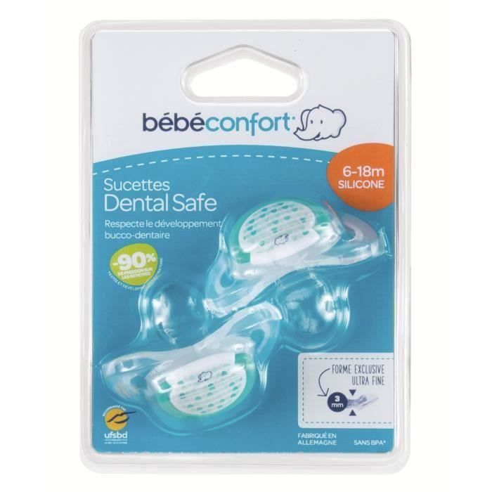 BEBE CONFORT Sucette Dental Safe 6-18 mois x2 - Silicone - Vert Little Valleys (Lot de 3)