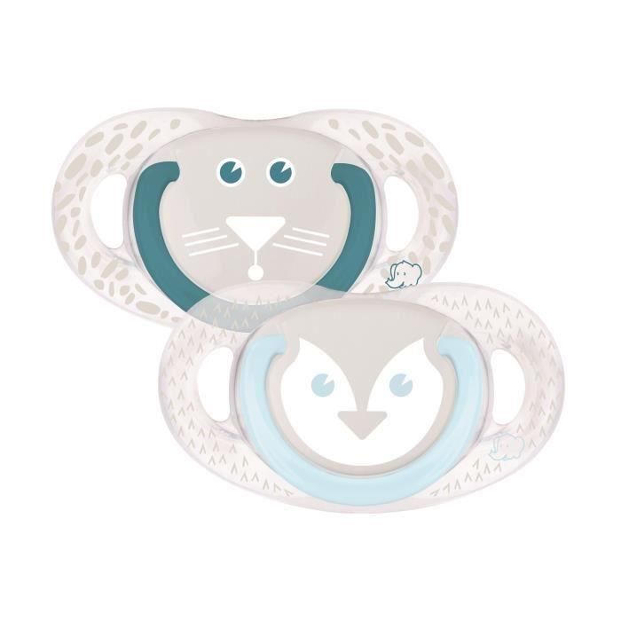 BEBE CONFORT Sucette natural physio silicone - Tigre et pingouin - 6 / 18 mois - Lot de 2 (Lot de 3)