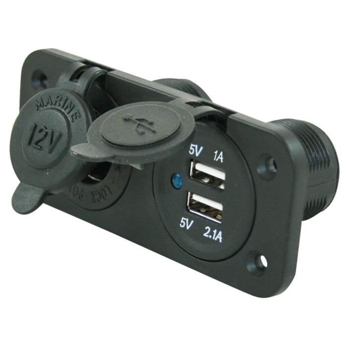 Socle 12 Volts + 2 prises USB Encastrable