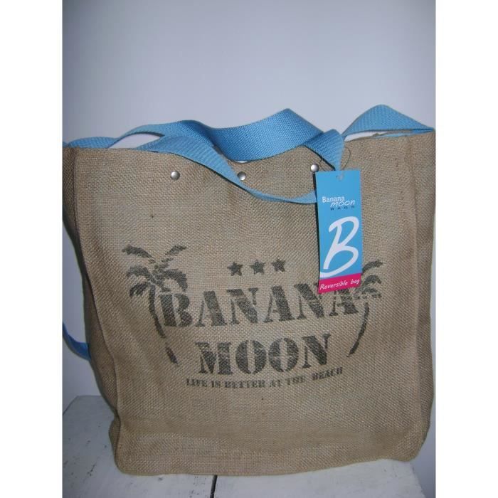 SAC CABAS "BANANA MOON" TOILE DE JUTE REVERSIBLE BLEU Achat / Vente