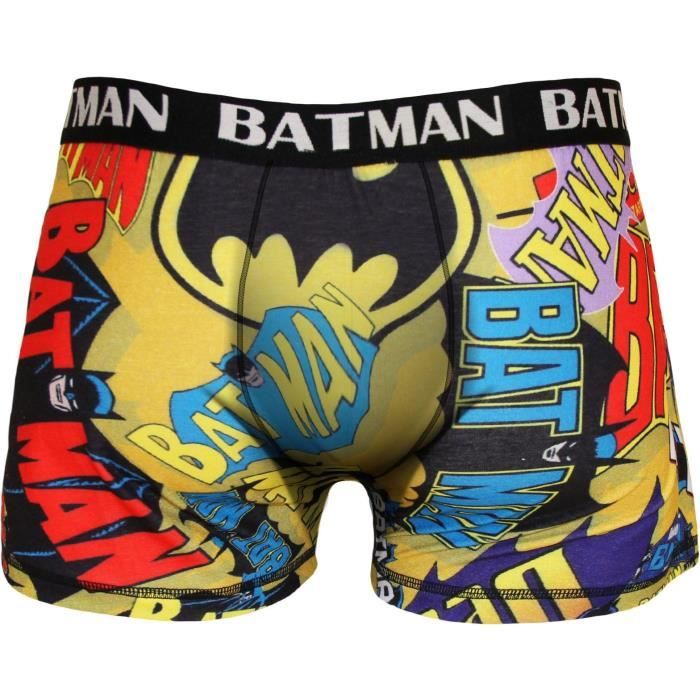 Boxer Homme Batman Imprimé Texte et Logo - Jaune, bleu et noir