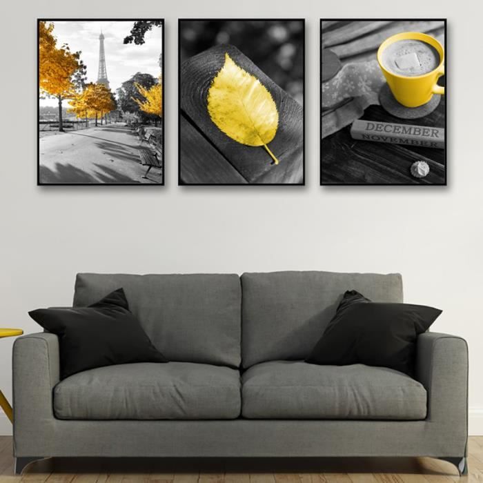 Jaune Feuille Affiche Nordique Gris Toile Peinture Paris Tour