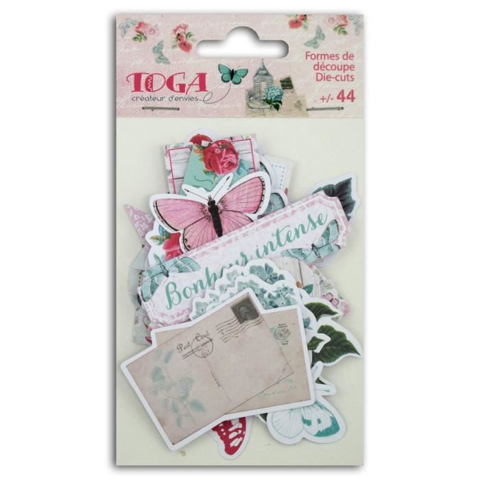 TOGA Pack de 44 Formes et mots découpés Shabby Love