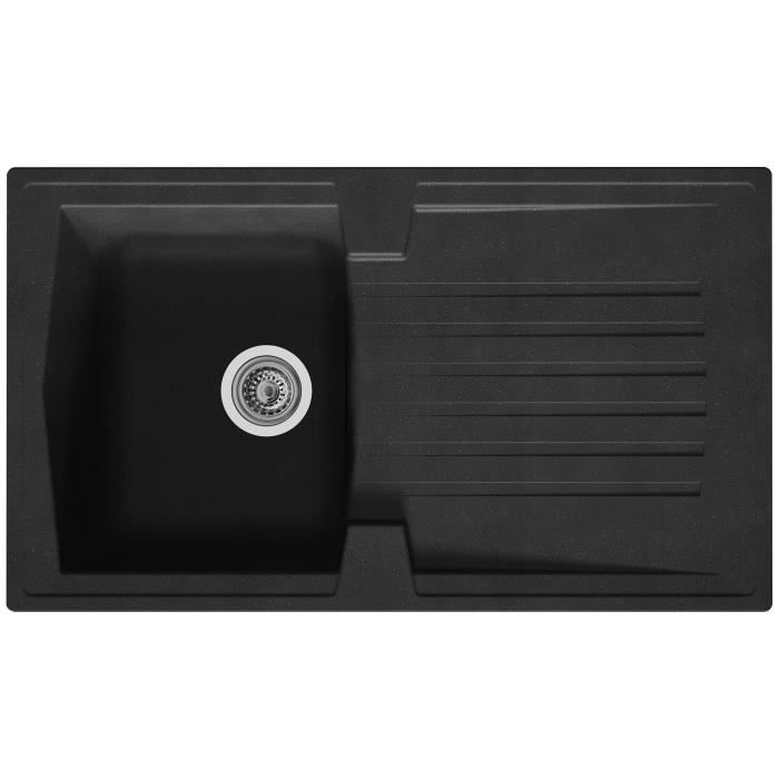 STRADOUR Evier cuisine a encastrer 1 bac + 1 egouttoir Arena - Resine - 86 x 50 cm - Noir