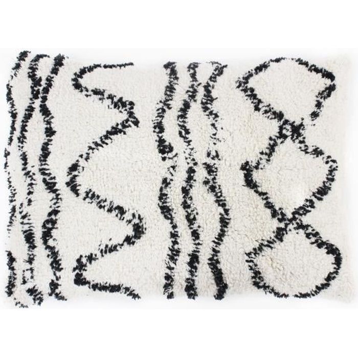 Coussin berbère Ethno - 40 x 60 cm - Beige naturel et noir