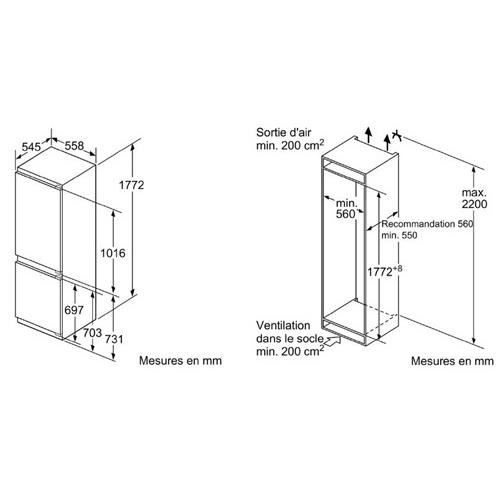 REFRIGERATEUR CONGELATEUR ENCASTRABLE " 2