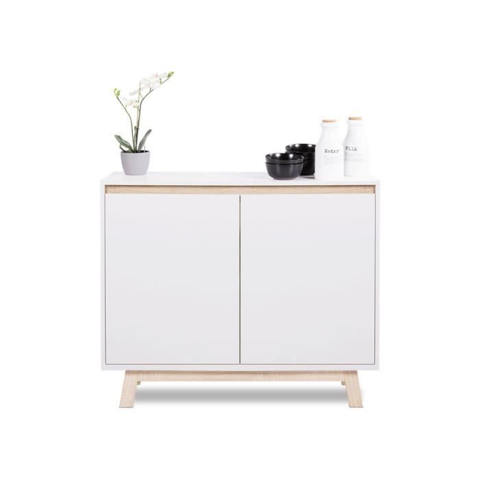 APART Buffet bas scandinave blanc mat et décor chêne Sonoma - L 100 cm