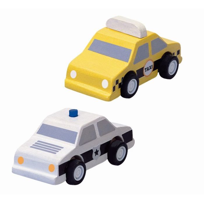 PLAN TOYS Jeu en bois Taxi et Voiture de Police