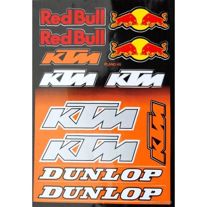 Planche stickers RED BULL KTM silver pour motocross et quadcross