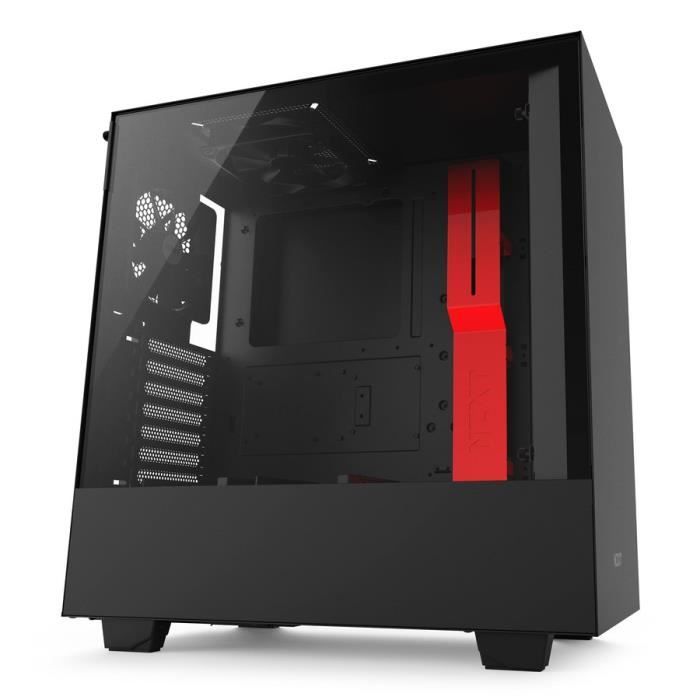 NZXT Boîtier PC H500 - ATX - Panneau en verre trempé - Noir et rouge