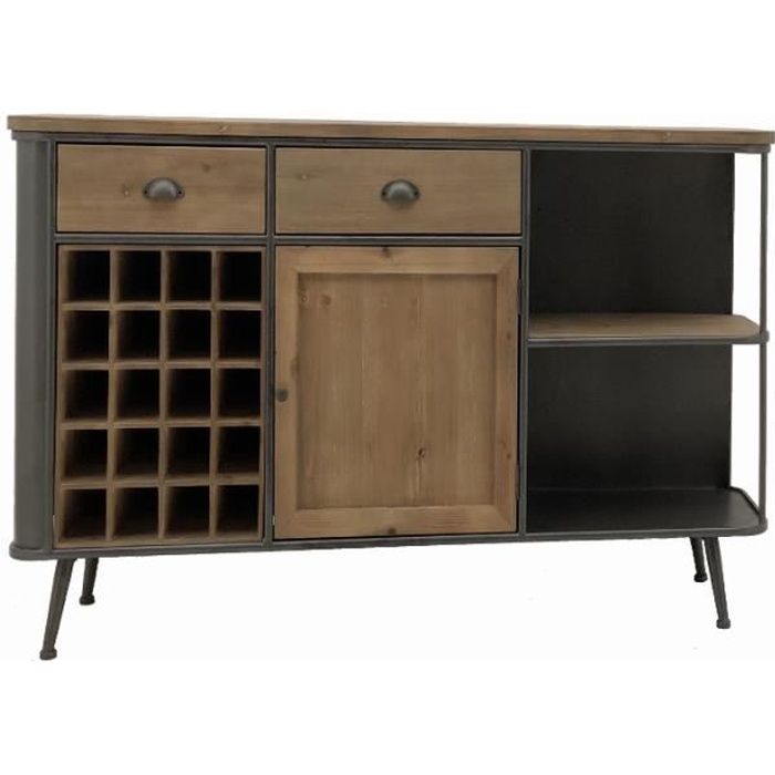 Bahut Enfilade Buffet Bar A Bouteilles Et Verre Industriel 161 Cm X
