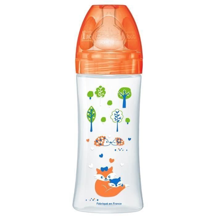 Produit shopeco.fr : DODIE Biberon Sensation+ 330ml ORANGE FORET +6 mois tétine plate débit 3 (Lot de 2)