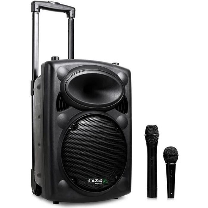 Ibiza Port 8 VHF - Enceinte sono portable avec micro sans fil et micro fil lecteur MP3 (USB SD, chassis ABS, batterie longue durée)