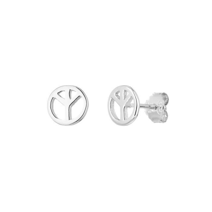 MONPLAISIR Boucles d'Oreilles Argent Fin 925/1000 Puces motif Peace and Love