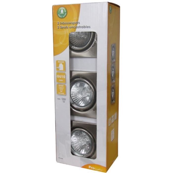 PROLIGHT Lot de 3 Spots encastrables carrés GU10 - 40 W - Acier