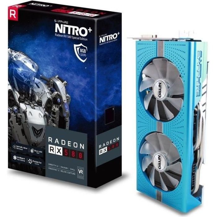 SAPPHIRE Carte graphique NITRO+ RADEON RX 580 - 8Go - GDDR5 - 256 bit - DUAL HDMI - DVI-D - DUAL DP W/BP (UEFI) - SPECIAL EDITION