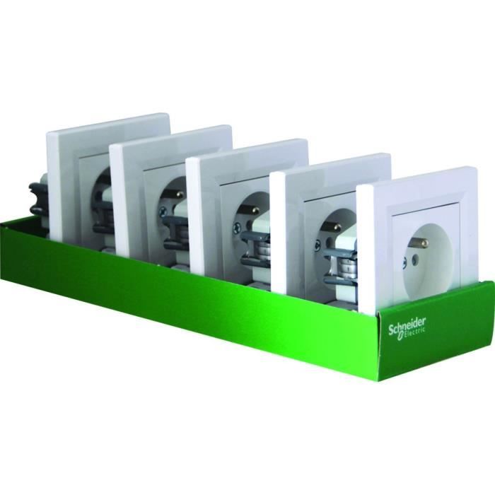 SCHNEIDER ELECTRIC Lot de 5 Prises de courant avec terre 2P+T encastrables complet Asfora 16 A 3680 W