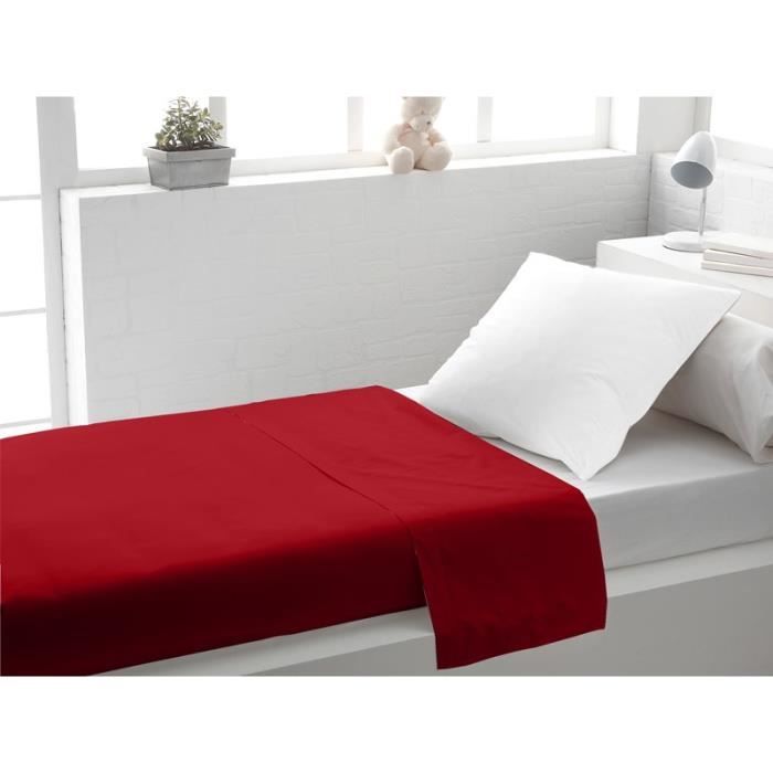SOLEIL d'OCRE Drap plat 100% Coton 180x290cm Rouge