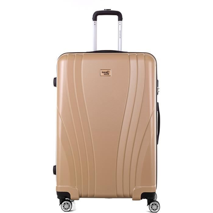 TRAVEL WORLD Trolley Case XXL 80cm avec 4 roues Champagne