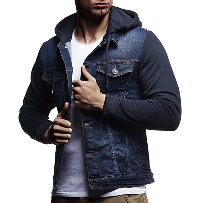 Jean Blouson Hoodies Veste En Faux Homme Pièces Casual Deux Denim 5ZwO1q
