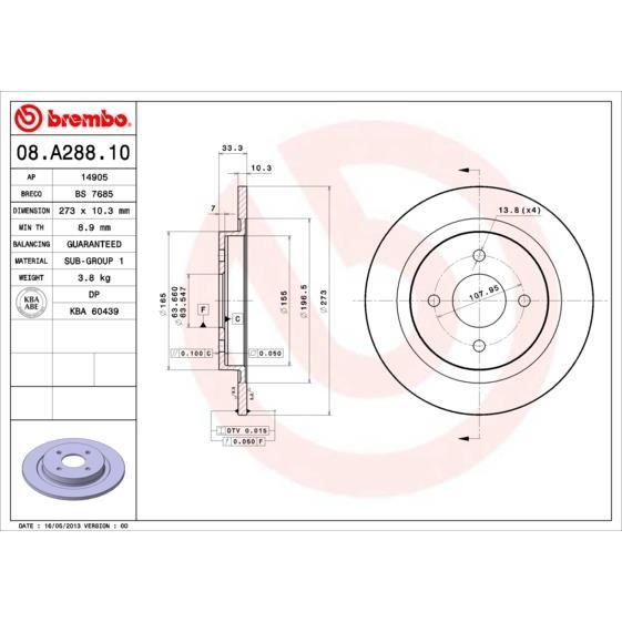 JEU DE DISQUES BREMBO 08.A288.10