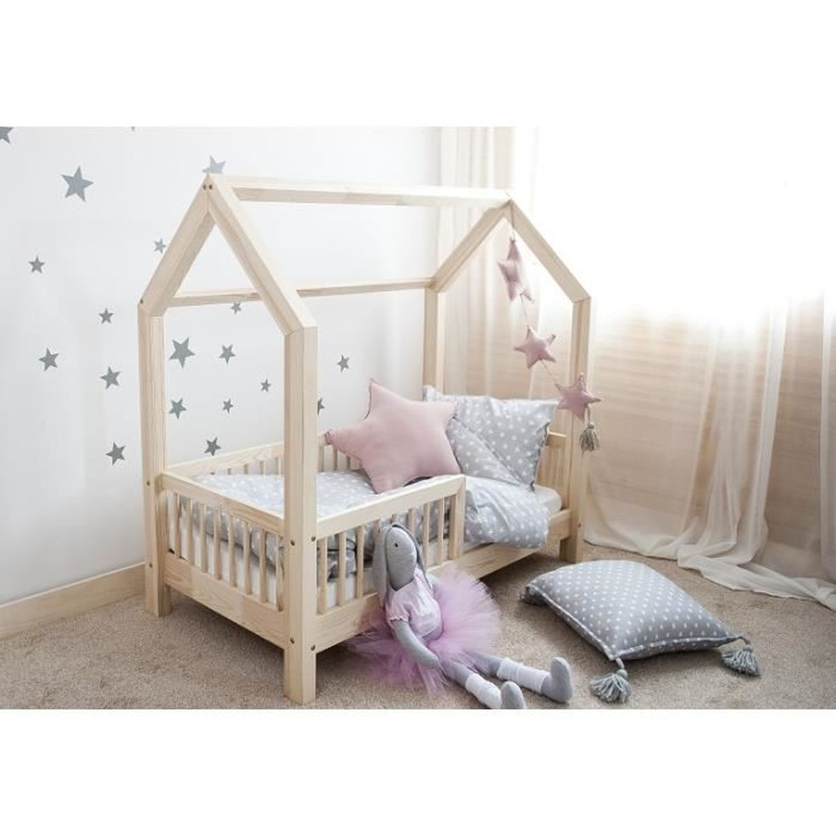 lit cabane bois massif avec barrieres 80x180cm achat lit cabane bois massif avec barrieres 80x180cm achat