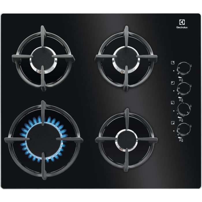 ELECTROLUX KGG6407K Table de cuisson gaz 4 foyers L 58 x P 51 cm Revetement verre noir