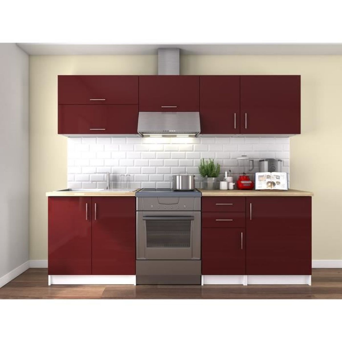 OBI Cuisine complète L 2m40 - Bordeaux laqué brillant ...