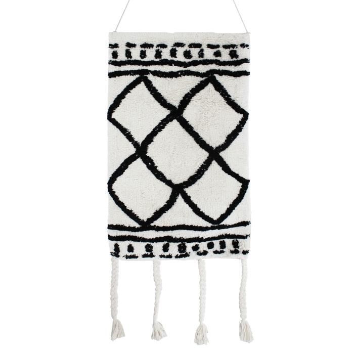 Suspension murale berbère Losange - 30 x 50 cm - Blanc et noir