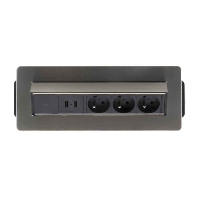OTIO Bloc prise encastrable pivotant 3x16A avec 2 ports USB