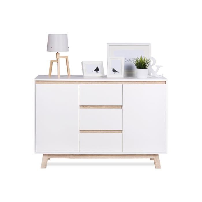 APART Buffet bas scandinave blanc mat et décor chêne Sonoma - L 120 cm