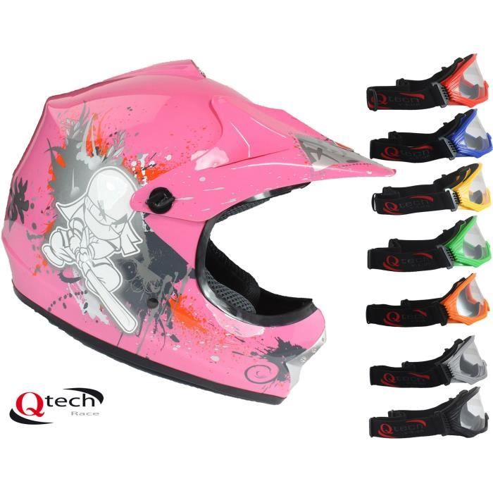 Rose Qtech Casque de Moto pour Enfant avec de Protection