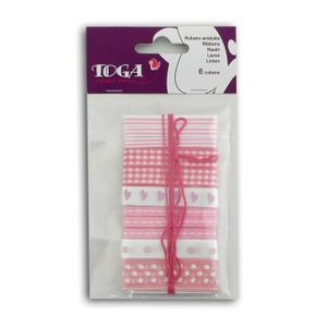 TOGA Lot de 6 rubans naissance - satin - rose/blanc - 90 cm