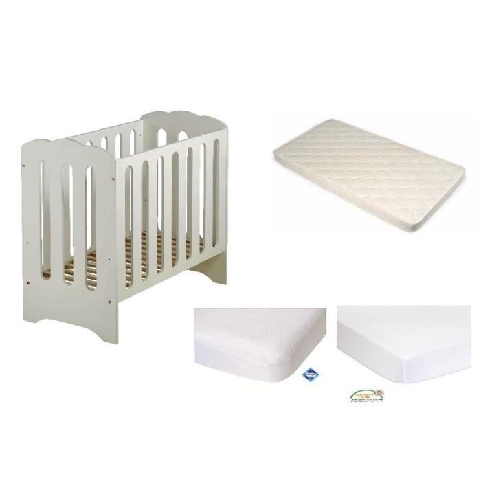 MUFFING Lot Lit Berceau 50 x 100 cm + Matelas Bambou + Alèse PVC + Drap Housse Blanc OFFERTE BLANC 50X100 OFFERT