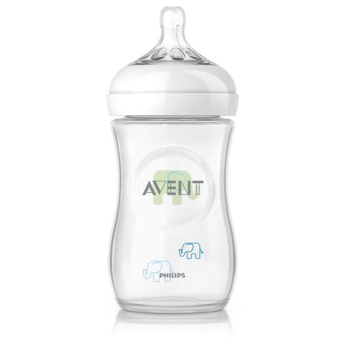 PHILIPS AVENT Biberon 260 ml PP éléphant Natural Garçon SCF627/17