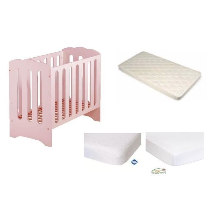 MUFFING Lot Lit Berceau 50 x 100 cm + Matelas Bambou + Alèse PVC + Drap Housse Blanc OFFERTE BLANC 50X100 OFFERT