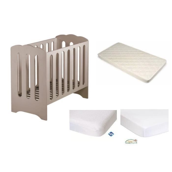 MUFFING Lit Berceau à Barreaux 50x100 cm + Matelas Bambou + Alèse PVC + Drap Housse Blanc OFFERTE BLANC 50X100 OFFERT
