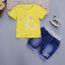 Lettre Enfant Bébé Fille Solide Fleur T Shirt Imprimer Denim Shorts 2pc Tenues Set Jaune