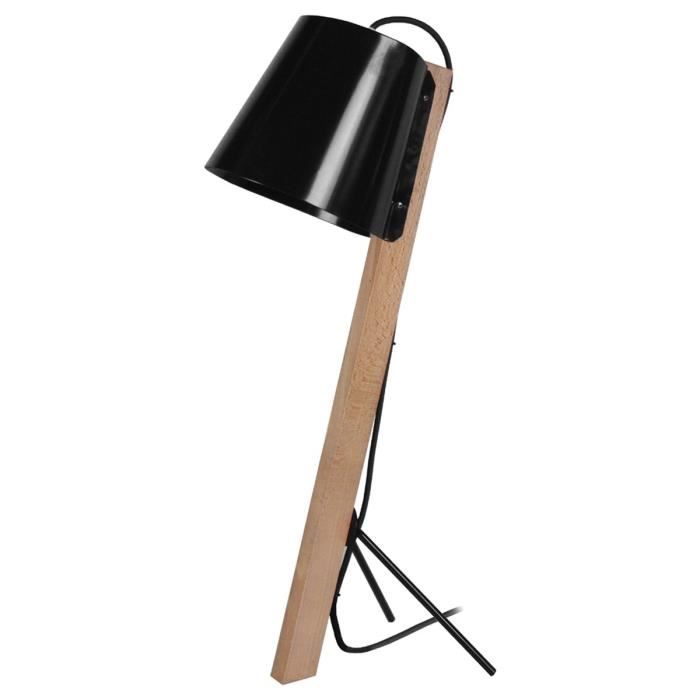FITZGERALD Lampe bureau bois pied fil metal abajour metal hauteur 60 cm noir
