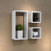 Etagères Murale De Rangement Livre Dvd En Mdf Avec 3 Cubes Blanc