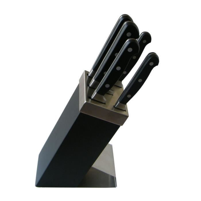 ALBERT DE THIERS Bloc de 5 couteaux de cuisine MAITRE CHEF noir