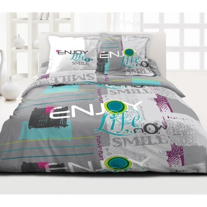 DOUCEUR DE NUITS Parure de couette Enjoy - 100% coton - 220x240 cm - Gris