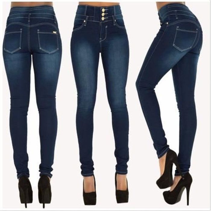 Bleu Indigo Sexy Jeans Haute Slim Amincissant Femme Élastique Grande Pantalon Nouveauté Denim Taille Stretch En CBoedxr