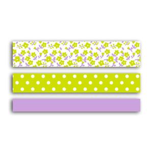 TOGA Lot de 3 Masking tape - fleurs/pois/uni violet/anis - 5m
