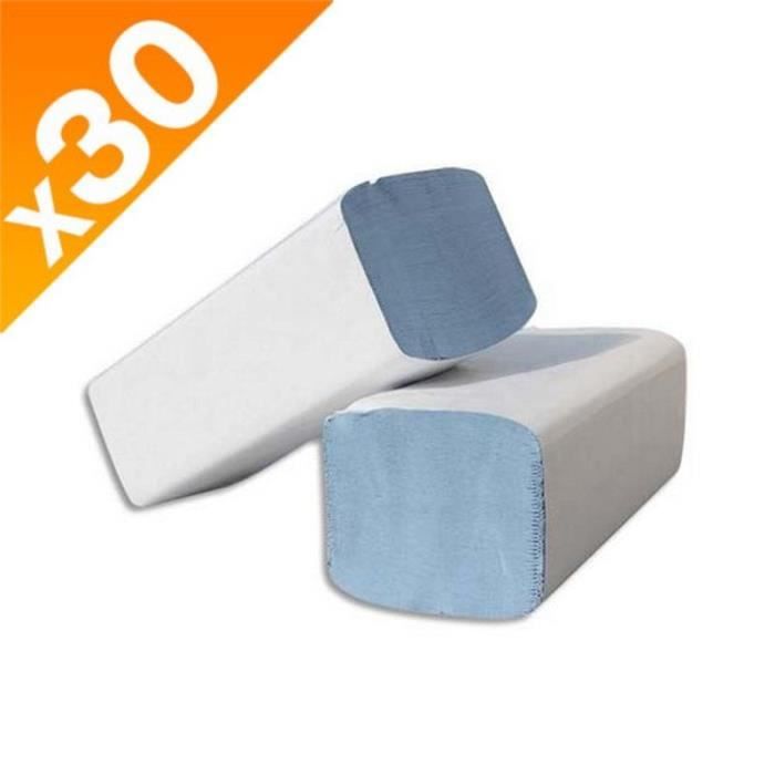 Lot de 30 paquets de 100 essuie mains pliage bleu