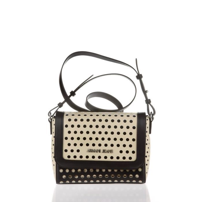ARMANI JEANS - Sac Bandoulière Perforé Beige et Noir - Femme