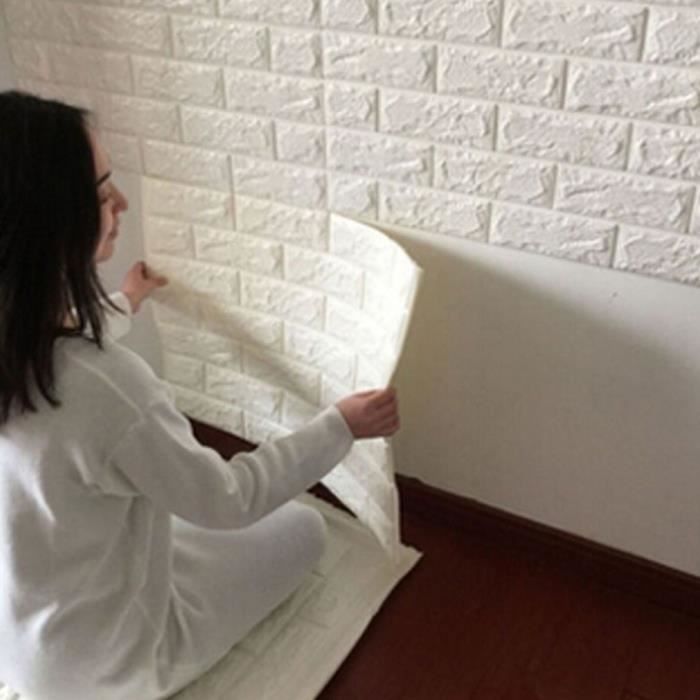 Motif 3D Brick papier peint chambre salon moderne mur fond TV Decor sticker mural Blanc - Achat ...