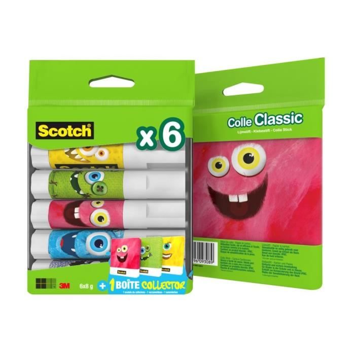 SCOTCH - Lot de 6 bâtons de colle 8g + 1 boîte Collector Monstres