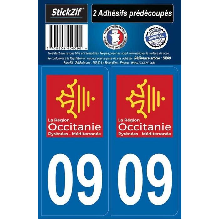 STICKZIF 2 Autocollants Région Département 09 SR09
